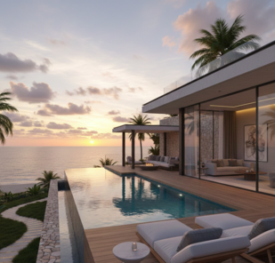 Villa de luxe avec piscine à débordement et vue mer parfaitement nettoyée