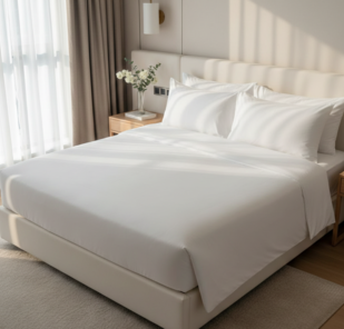 Chambre Airbnb impeccable avec lit parfaitement fait, style hôtel de luxe